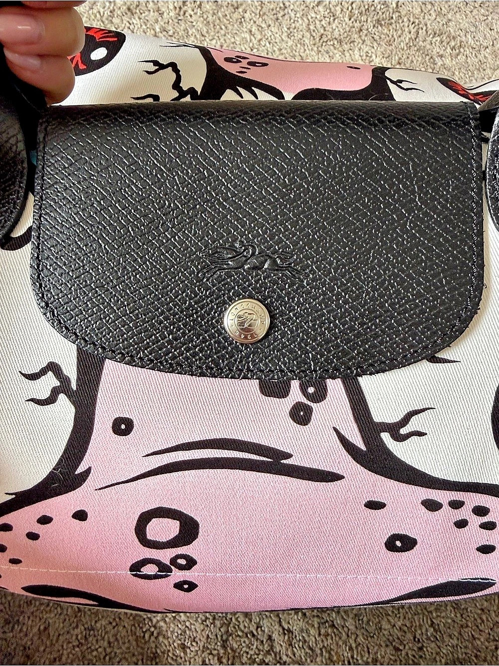 Longchamp Jeremy Scott x Longchamp Le Pliage Madballs Travel Bag White & Pink - Picture 6 of 7